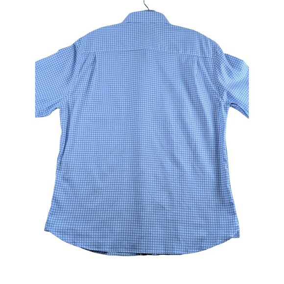 Michelsons of London Men's Medium Regular-Fit Blue Check Dress Shirt Long Sleeve - Picture 2 of 15